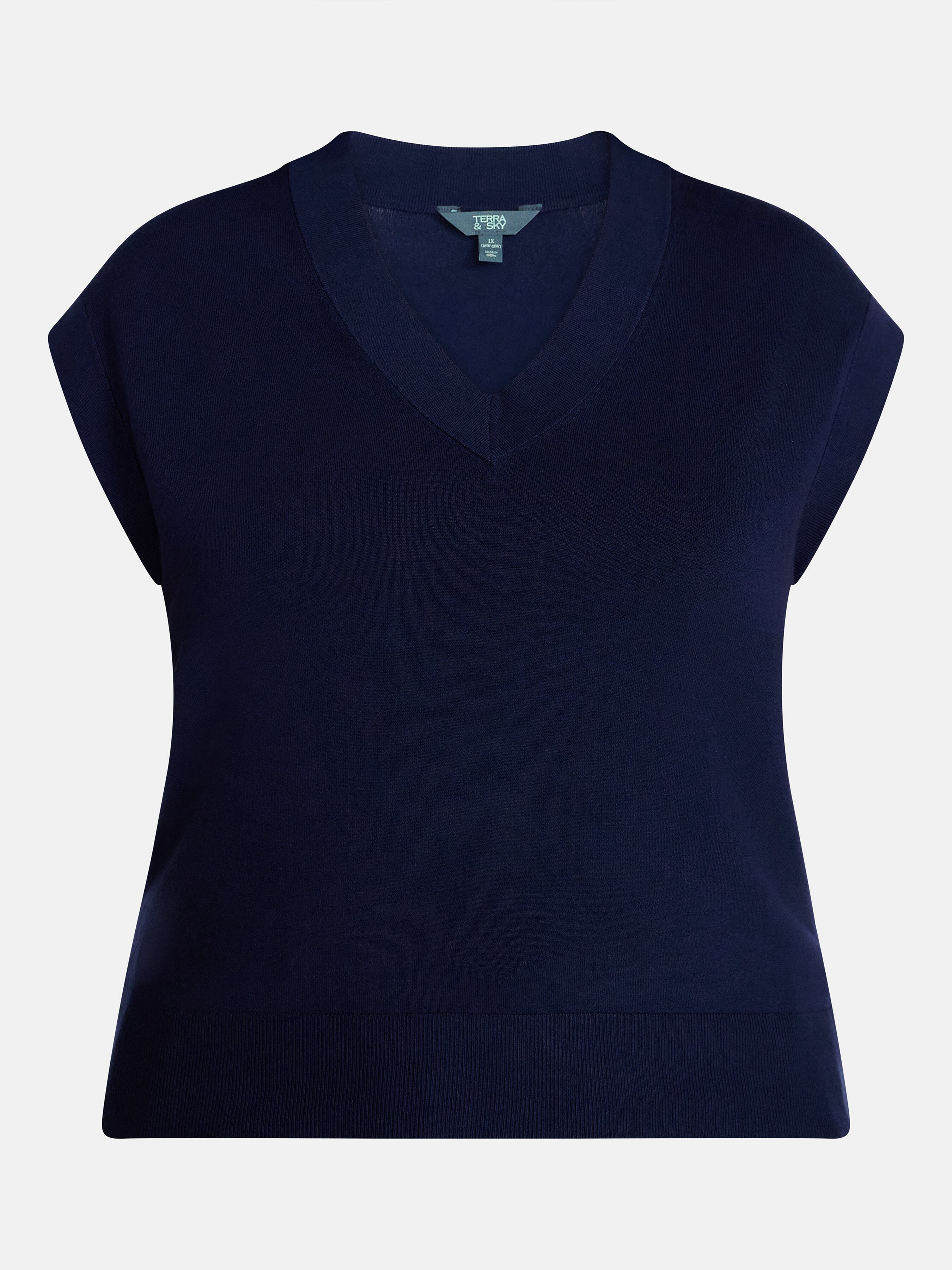Terra & Sky Women's Plus Ribbed Sleeveless V Neck Sweater Top, Sizes 0X-5X