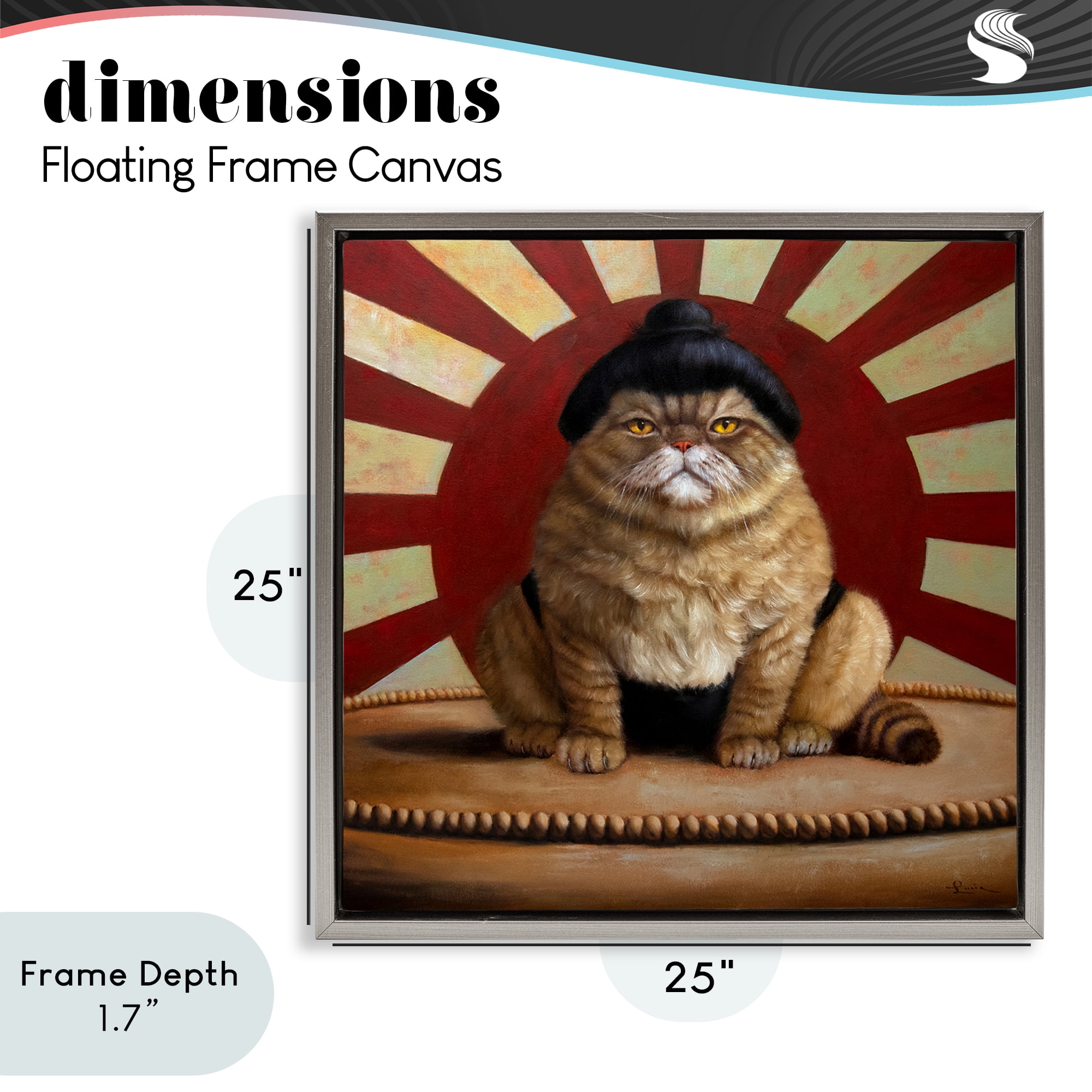 Stupell Industries Sumo Cat with Sun Rays Gray Framed Floater Canvas Wall Art, design by Lucia Heffernan