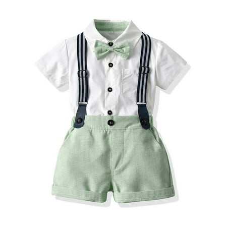 

TUOBARR Clearance! Outfit for Toddler Boy Short Set Baby Boys Summer Short Sleeve Gentleman Bowtie Overalls Outfit Suits Set Green 6 Years