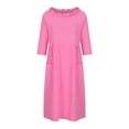 thumbnail image 4 of Ersazi Plus Size Dresses for Curvy Women Women's Spring And Solid Color Three-Quarter Sleeve Round Neck Casual Loose Pocket Dress Pink M, 4 of 8