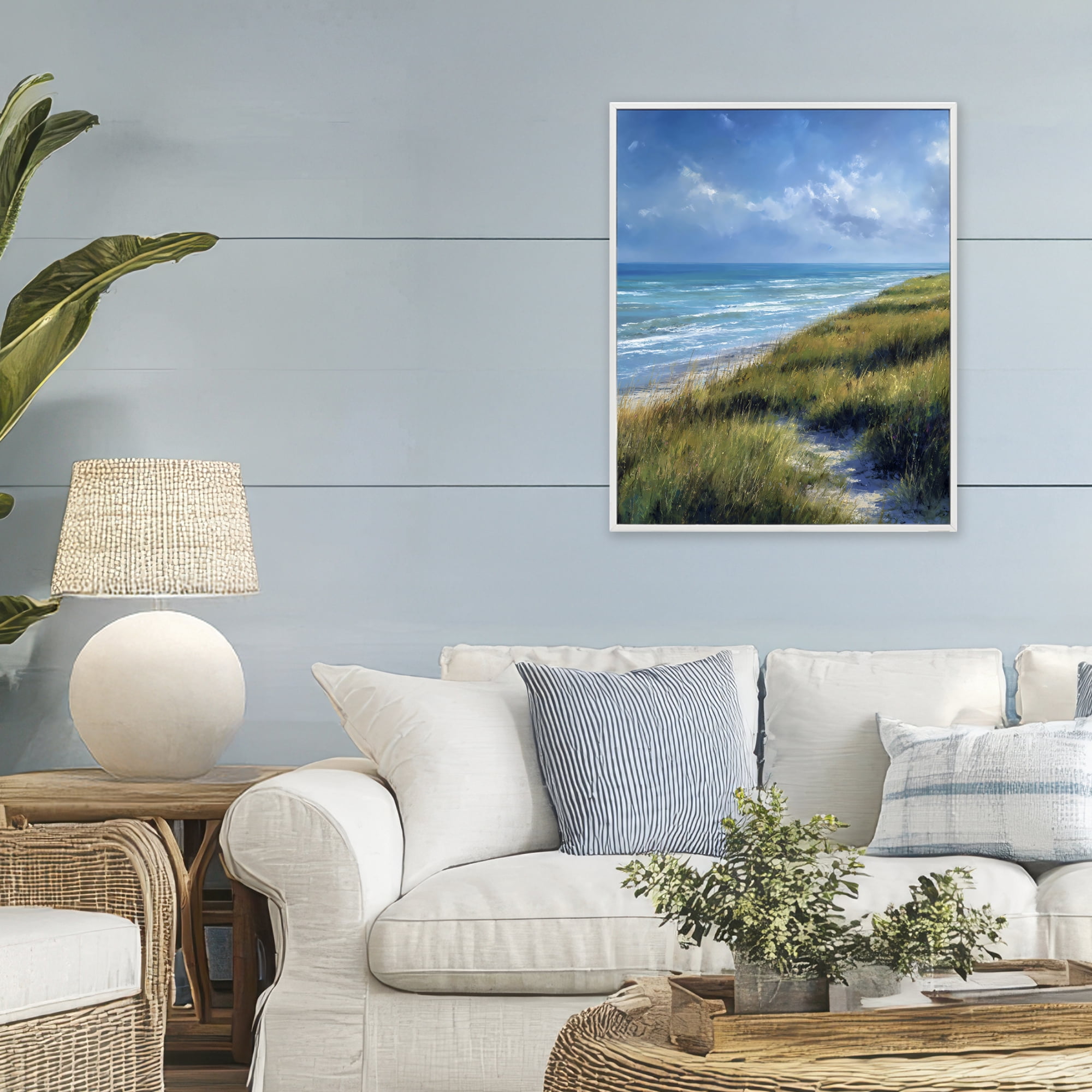 Stupell Industries Coastal Grass & Rolling Waves White Framed Giclee Art, design by Franklyn Gregory