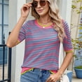 thumbnail image 6 of Womens Summer Short Sleeve Shirts Striped Sweater Cute Casual Trendy Crewneck Knit Blouses Blue & Green M, 6 of 9
