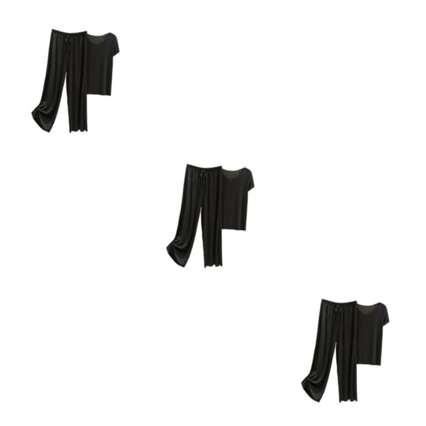 Conjunto de pijama de seda helada Sonducket para mujer camiseta de manga corta de algodón pantalones holgados