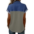 thumbnail image 4 of Denim Shirt Women Jean Patchwork Buttoned Collared Shirt Short Sleeve Summer Tops, 4 of 5