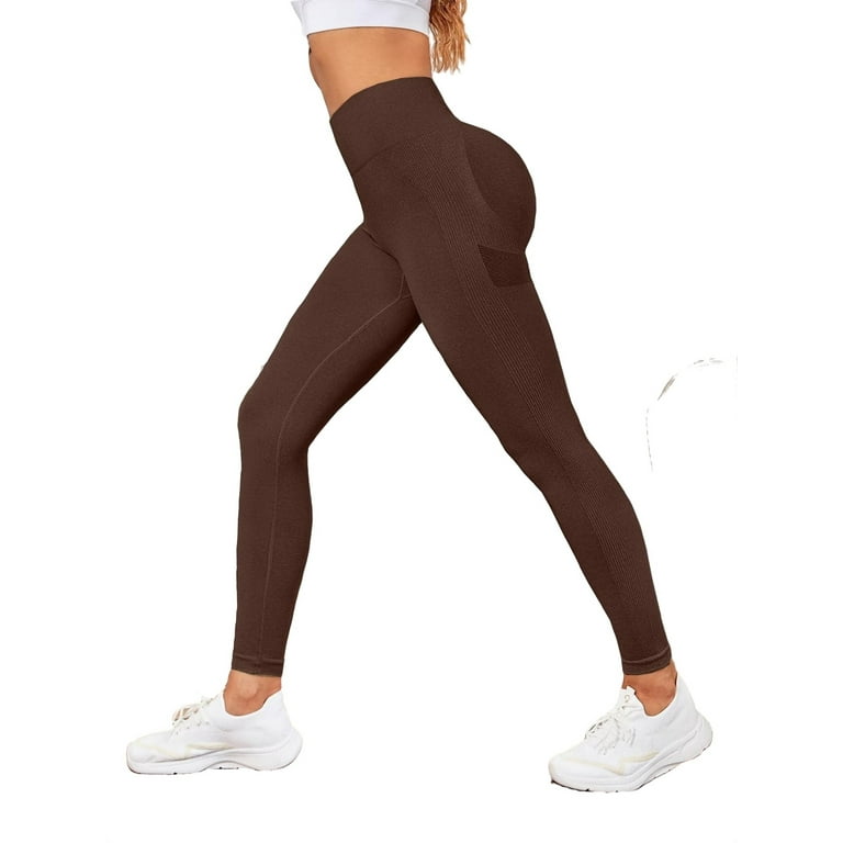 Women's Plain Chocolate Brown Sports Leggings S (4)