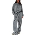 thumbnail image 5 of Usloyux Women's 2 Piece Striped Lounge Set Long Sleeve Pullover Top and Wide Leg Pants Matching Tracksuit Outfits with, Black M, 5 of 6