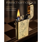 Swiss Luxury Retro Copper Kerosene Lighter, Soft-Flame, Automatic Ignition, Refillable, Safety Lock, Exquisite Carving, Etching, Collectible, Mens Gift, Thorens Gen4 Double Claw Engraved Koi Pattern