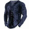 thumbnail image 3 of Mens Distressed Henley Shirts Long Sleeve Slim Fit Basic T-Shirt Casual Lace Up Beach Renaissance Top Tee Beige L, 3 of 6