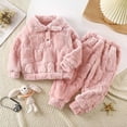 thumbnail image 4 of Ruyang Kids Boys Girls Winter Warm Clothing Sets Long Sleeve Lapel Soft Pullover Tops Pants Sets Plain 2 Piece Outfits, 4 of 9