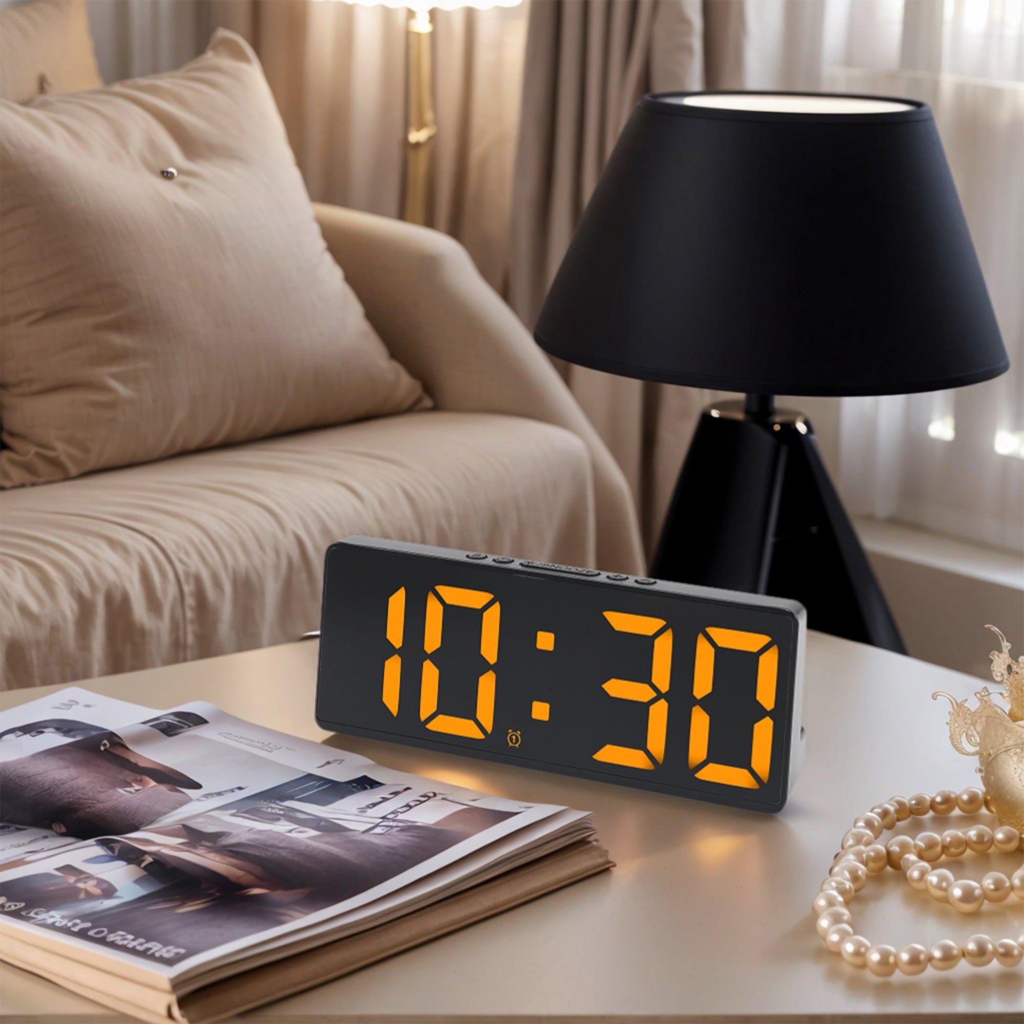 Unique Bargains Alarm Clock Black Housing and Orange Light 6.1"L x 0.9"W x 2.5"H