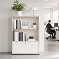 thumbnail image 6 of Cottinch Modern Metal Nightstand Display Cabinet, 3‑Tier Modular Storage Cabinet with 2 Open Shelves, Drop Down Door for Bedroom Living Room, White, 6 of 10