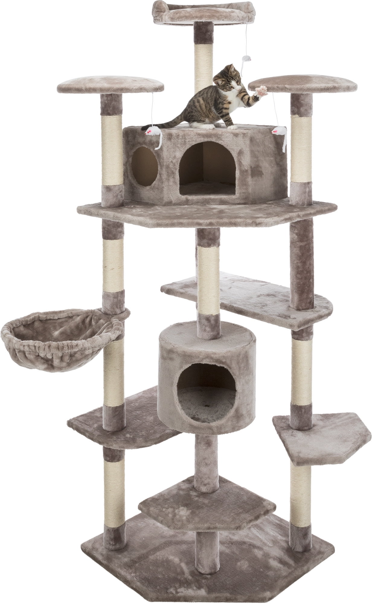 TRIXIE Roma Senior Plush & Sisal 7-Level 70" Cat Tree with Scratching Posts, Platforms & Cat Toys, Gray