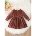 thumbnail image 3 of Faithtur Bambin Fille Robe de Velours de Noël, Patchwork Cou Ébouriffé Manches Longues Bowknot devant une Ligne Robe, 3 of 7