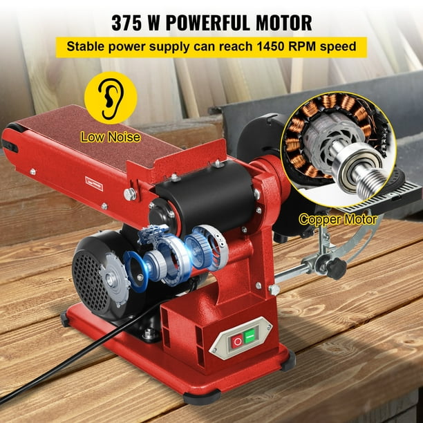 Stationary belt sander for metal outlet