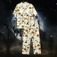 thumbnail image 6 of HOWPAY Halloween Pajamas Women Set Ghost Pumpkin Print Short Sleeve Button down Shirts and Pants Comfort Lounge Set 2 Piece Classic Soft Loungewear Pjs Set Light Yellow M, 6 of 7