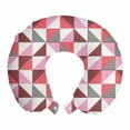 thumbnail image 1 of Geometric Travel Pillow Neck Rest, Simple Repeating Pattern of Halved Triangles with Stripe Ornaments, Memory Foam Traveling Accessory Airplane and Car, 12", Coral Pink and Dark Grey, by Ambesonne, 1 of 2