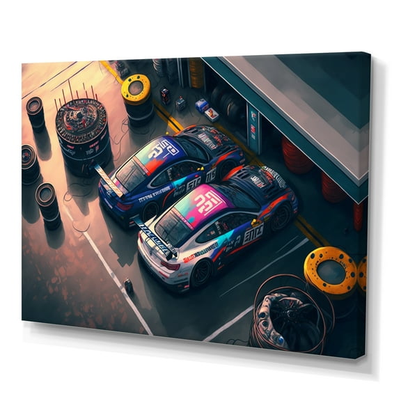 Designart Stock Car Pit Stop II Canvas Wall Art