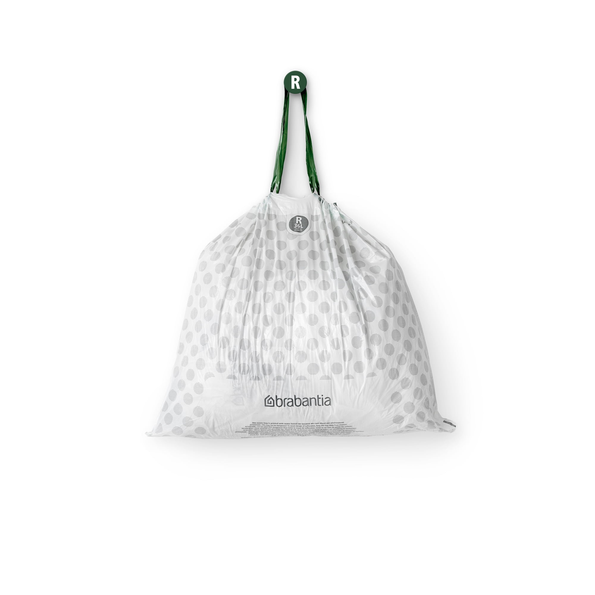 Brabantia PerfectFit Trash Bags with Drawstring Handles, Code R, 9.5 Gallon (36L), 120 Count