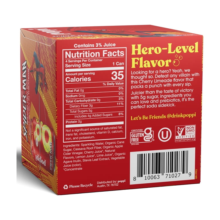 poppi, Prebiotic Soda, Cherry Limeade 12 fl oz, 4 Pack Cans
