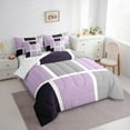 thumbnail image 3 of Feelyou Adult Chic Plaid Bedding Comforter Set 7pcs, Fashion Artwork Buffalo King Bedding Sets, Purple Grey Abstract Ombre Reversible Bed Sheets, Luxury Bedroom Decor, 3 of 7