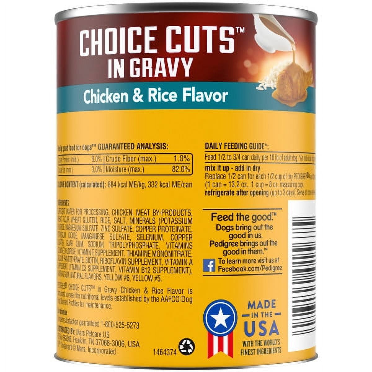 PEDIGREE CHOICE Chicken & Rice Cuts in Gravy for Adult Dogs Wet Dog Food , 13.2 oz Cans (12 pack)