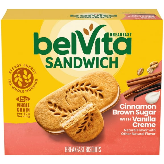 Belvita Breakfast Sandwich Cinnamon Brown Sugar With Vanilla Creme Breakfast Biscuits, 5 Packs (2 Sandwiches Per Pack) - Pack of 2