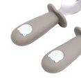 thumbnail image 3 of Juego de tenedores y cucharas de acero inoxidable para niños pequeños, utensilios seguros de silicona simples y bonitos de calidad alimentaria, A5 # gris y verde, 3 of 5