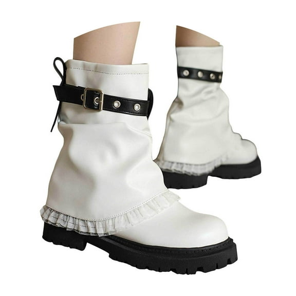 UngA Cowgirl Boots Mid Calf Cowboy Boots for Women Cowgirl Western Boots Fashion Embroidery Stitched Heel Mid Calf Boots White,7.5