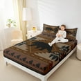 thumbnail image 4 of jejeloiu Wild Animal Bear Bed Sheets,Rustic Western Aztec King Sheets,Brown Plaid Sheet Set For Boys Kids,Microfiber Bedroom Decor,4 Pieces, 4 of 7