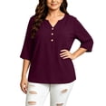 thumbnail image 4 of Kezqiaxn 3/4 Length Sleeve Womens Tops V-Neck Button Up Shirt Business Work Blouses Plus Size Clothes for Women, 4 of 6