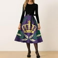 thumbnail image 4 of Fgvctg Mardi Gras Dress Party for Women Carnival Crewneck Cocktail Dress Glitter Mask Print Fashion 50s Tea Dress Flowy Long Sleeve Oversized Parade Clothes Gold S, 4 of 4