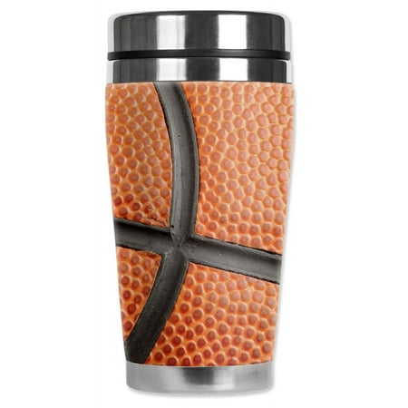 

Mugzie brand 20-Ounce MAX Stainless Steel Travel Mug with Insulated Wetsuit Cover - Basketball Closeup