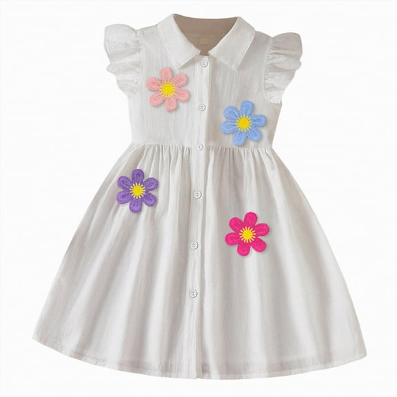 Kogui Toddler Dresses Birthday Girls Summer Dress Strap Ruched Beach Casual Teen Girl Sundress Size 6-7 (White,6-7 Years)