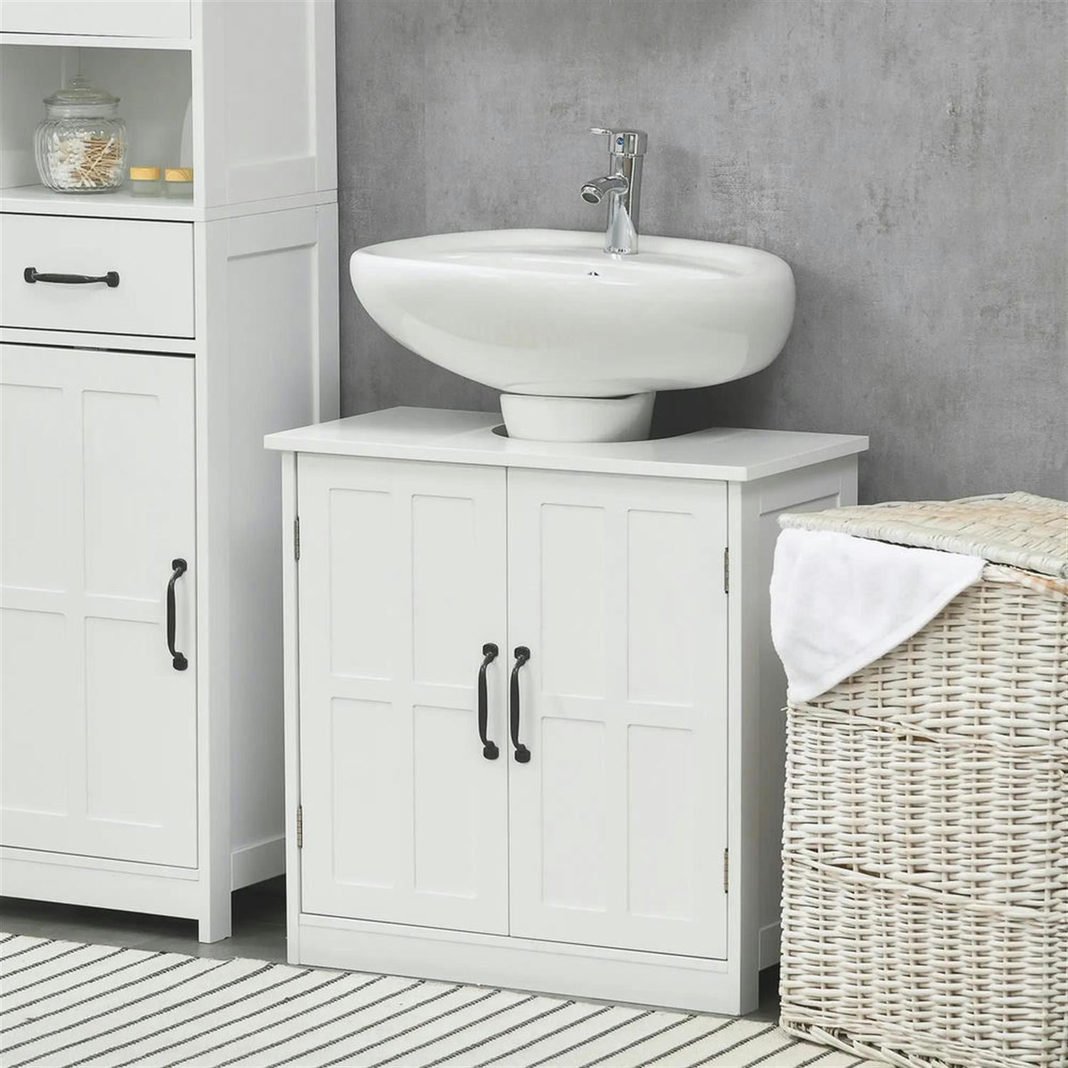 Demi Bonn 23" Modern Bathroom Vanity with U-Shape Cut-Out and Adjustable Shelves, Pedestal Sink 2-Door Cabinet, Under Sink Cabinet, White