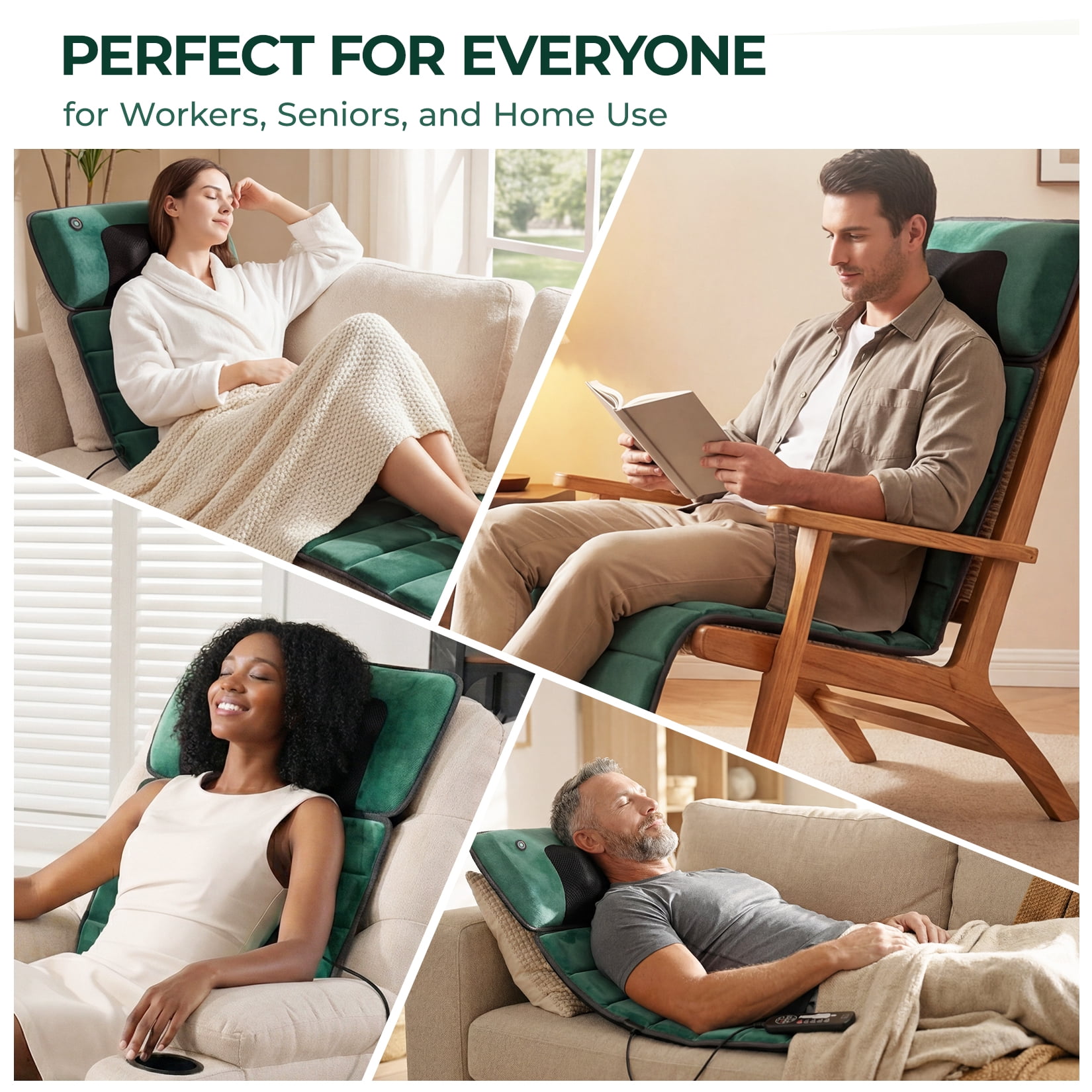 Full Body Massage Mat with Heat, Detachable Massager Pad for Deep Tissue Pain Relief, 10 Vibrating Motors for Relaxation at Home or Office