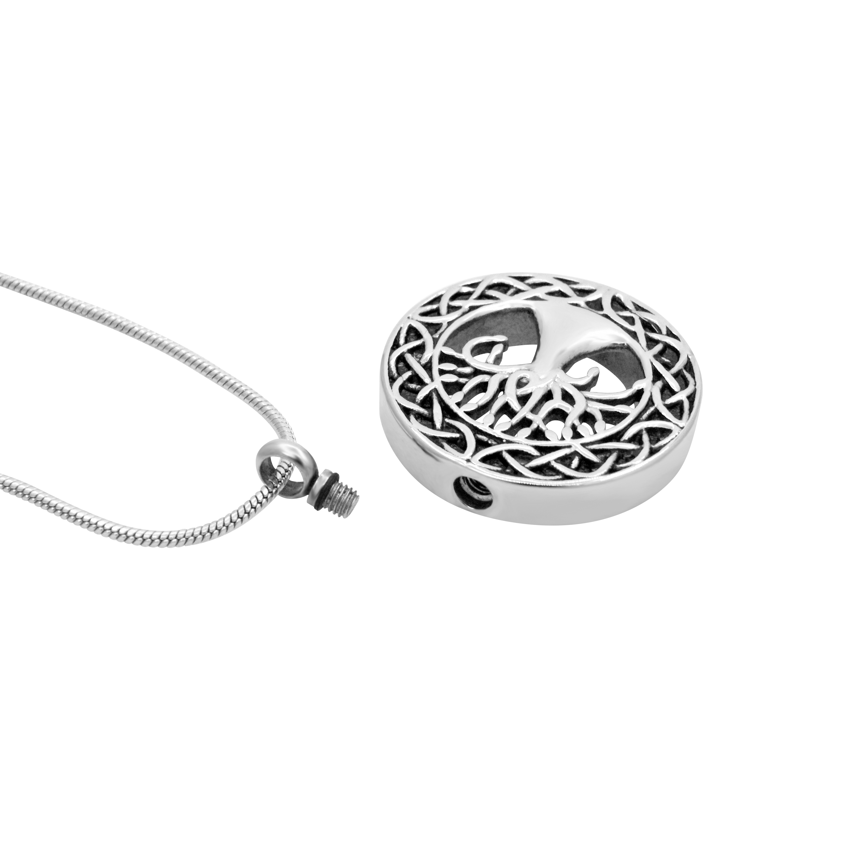 Round Celtic Tree of Life Cremation Urn Necklace for Ashes Memorial Keepsake Cremation Jewerly Free Funnel Kit and Velvet Jewelry Box