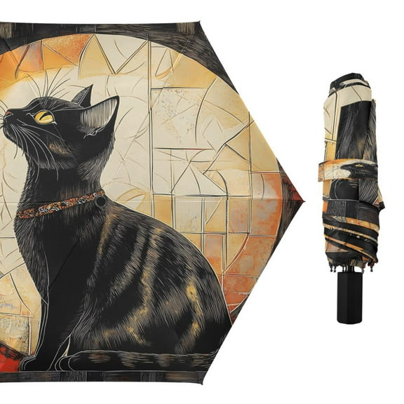 Compact Sun Umbrella Windproof Travel Umbrellas for Rain Strong Portable UV Protection Elegant Black Cat