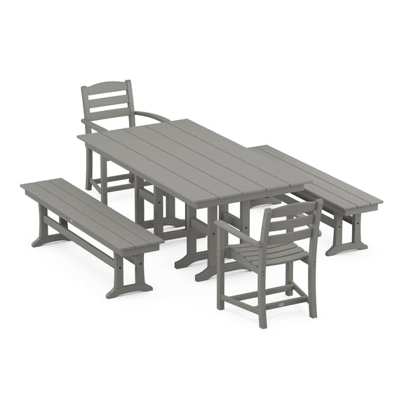 POLYWOOD La Casa Cafe 5-Piece Farmhouse Dining Set with Benches in Slate Grey