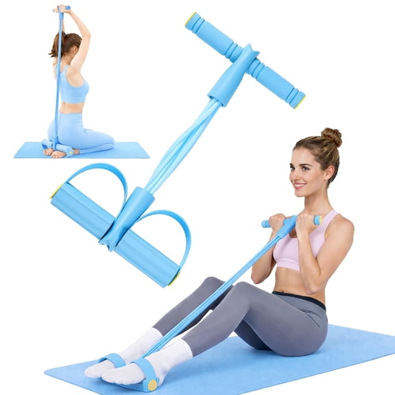 Pedal Resistance Band with Handle, 6-Tube Foot Pedal, Natural Rubber Ankle Puller, Portable Home Gym Strength for Legs, Arms & Core