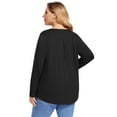 thumbnail image 6 of Women Plus Size Pleated Flowy Top 3/4 Roll Sleeve Casual Loose Blouse Round Neck Tunic Shirt Long Sleeve Black XL, 6 of 9