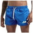 thumbnail image 3 of Mens Swim Trunks Men's Solid Color Casual Beach Board Shorts Sports Quick-Dry Swim Trunks with Drawstring Summer Surfing Bathing Suit Crop Pants for Swimming Travel Blue 2XL, 3 of 5