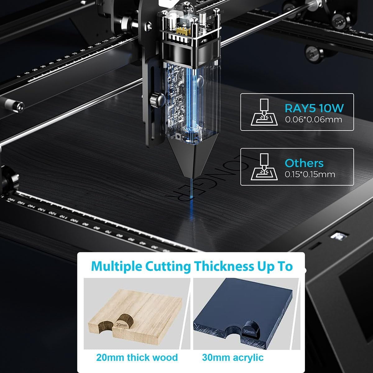 Longer Laser RAY5 10W Laser Engraver with Air pump and 17.3"x 17.3"Honeycomb Working Table, DIY Laser Engraver for Wood and Metal, Paper, Acrylic, Glass, Leather