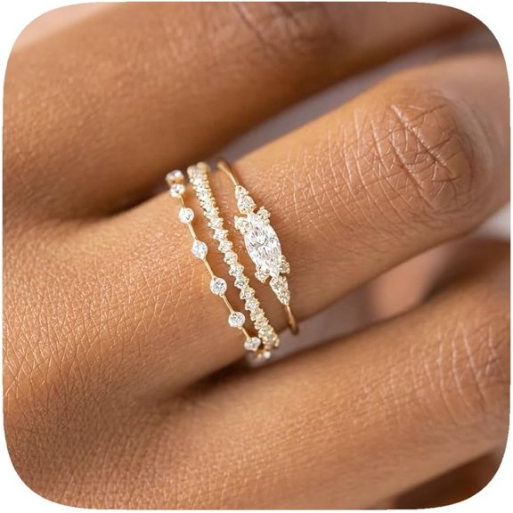Gold Rings for Women Stackable Gold Plated Chunky Ring Set Dainty Statement Stacking Rings 3 Sets Jewelry