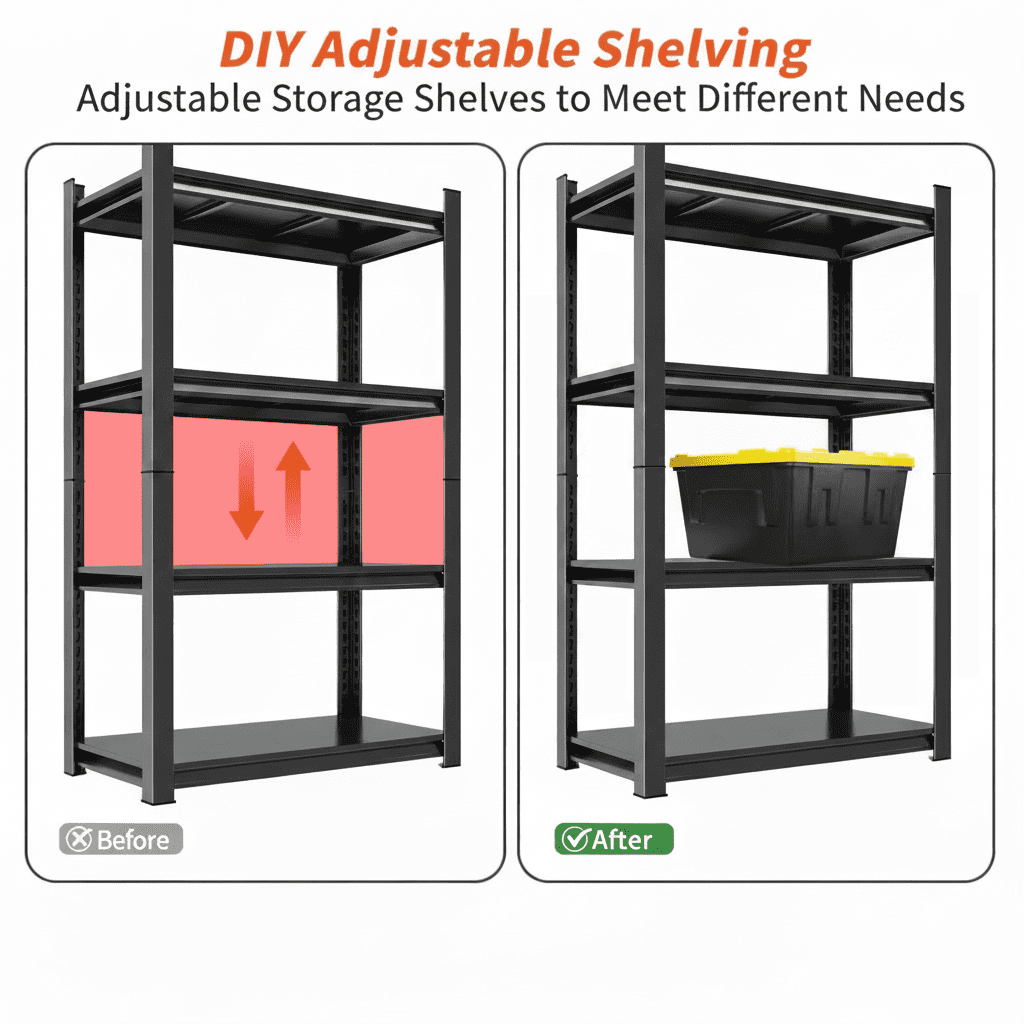 63" Tall Metal Storage Shelf, 1200 LBS Weight Capacity, 4-Tier Adjustable Height Storage Rack, Black