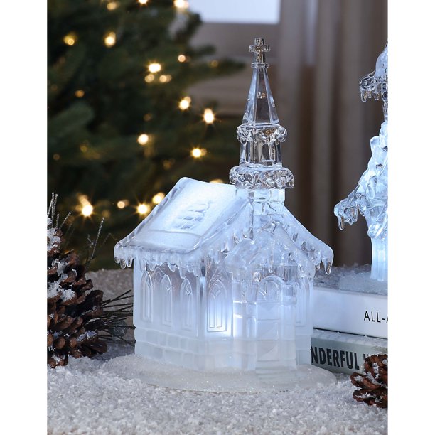 Set of 2 Clear Wide Church Christmas LED Lighted Tabletop Decor 9.75