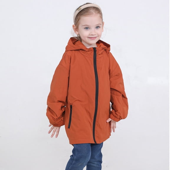 ZHOGXU Big Kids Girls Boys Hooded Jacket With Pocket Long Sleeve Zip Up Solid Color Windproof Lightweight Breathable Comfortable Coat For Outdoor Activities Brick Red 2-3 Years