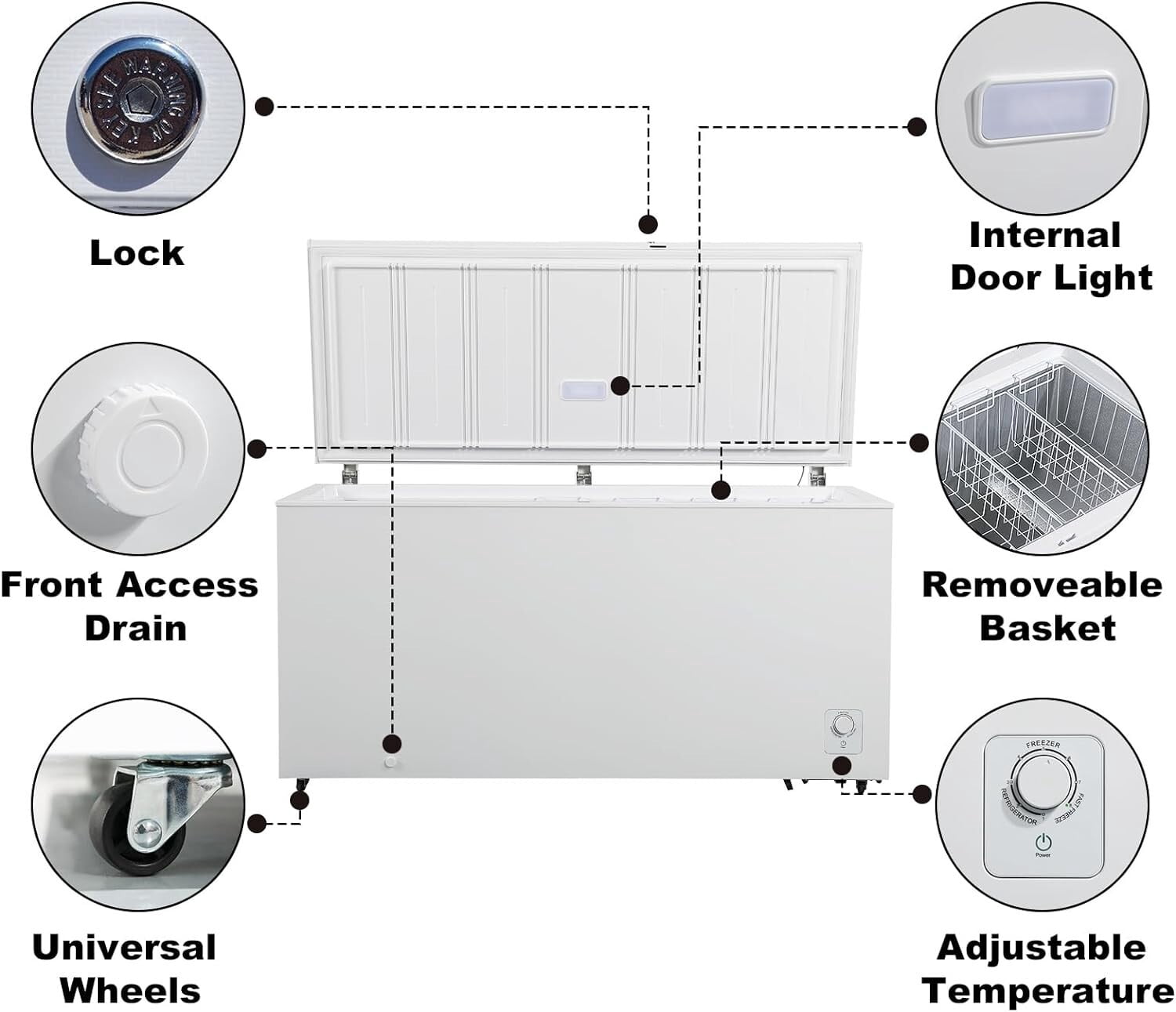 Smad 18 Cu.Ft Chest Freezer Deep Freezer Adjustable Thermostat Control Wire Basket