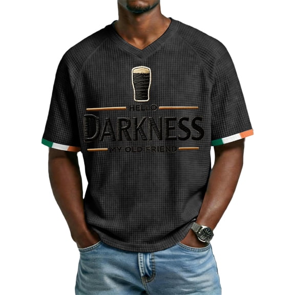 Men's Hello Darkness My Old Friend V-Neck T-Shirt Casual Short Sleeve Graphic Tee