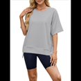 thumbnail image 3 of Camisetas de Gran Tamaño para Mujer, Cuello Redondo, Corta, Blusas Casuales de Verano, Blusas Holgadas de Corte Alto Gris XXL, 3 of 10