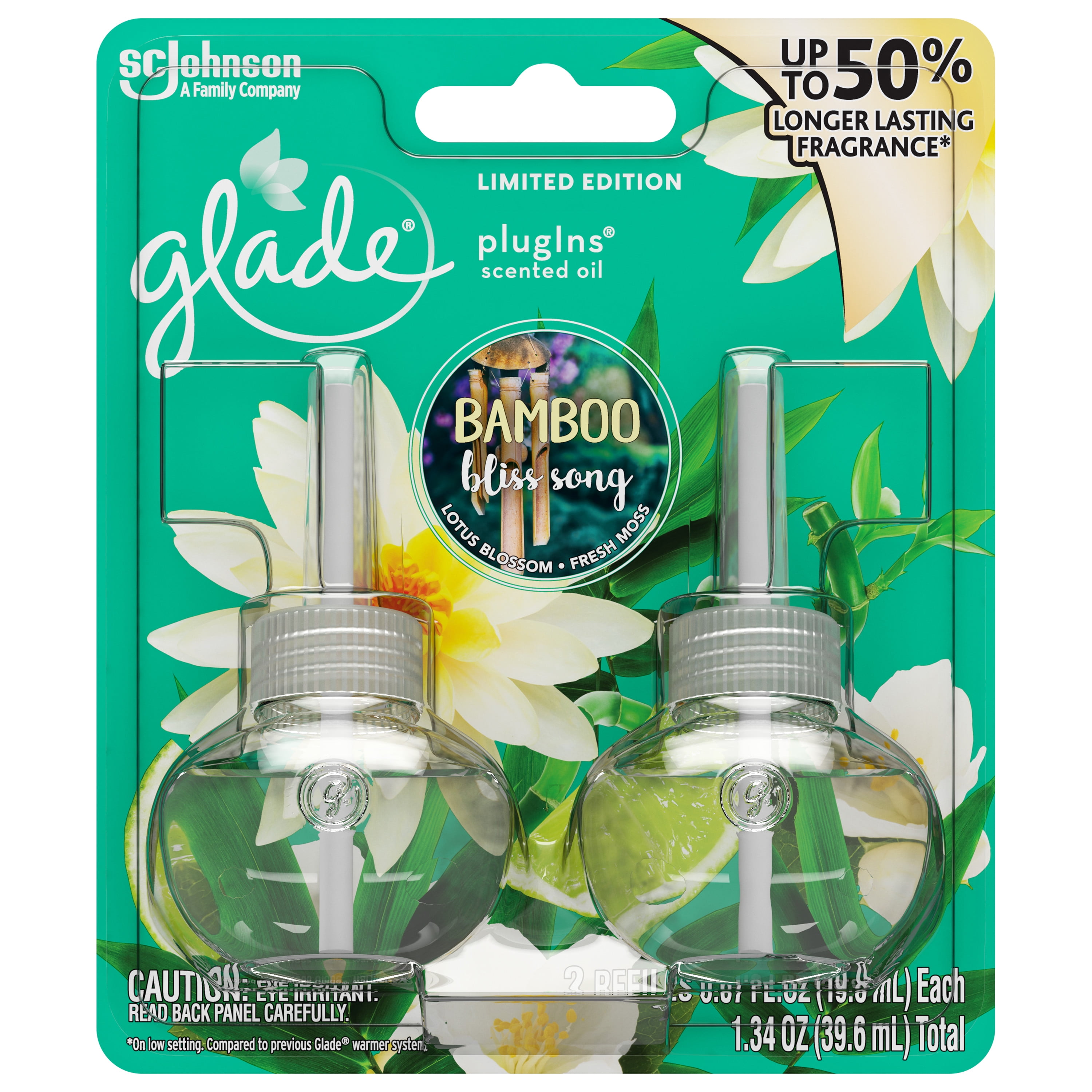 Glade PlugIns Refill 2 CT, Bamboo Bliss Song, 1.34 FL. OZ. Total